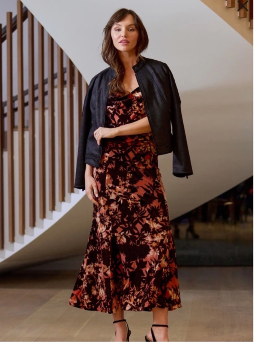 Liverpool Black and Rust Floral velvet Cami and Skirt Set
